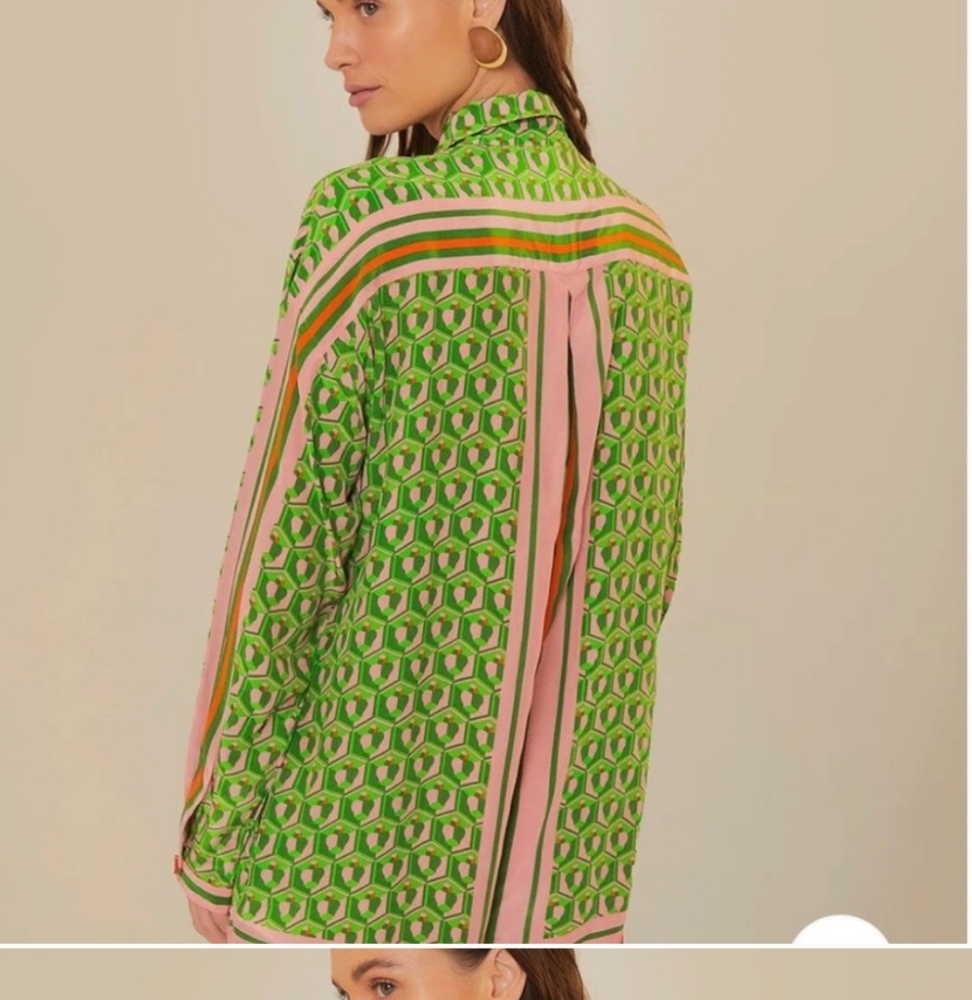 FARM Rio Pink and Green Geometric Button-Up Romper - Picture 2 of 7